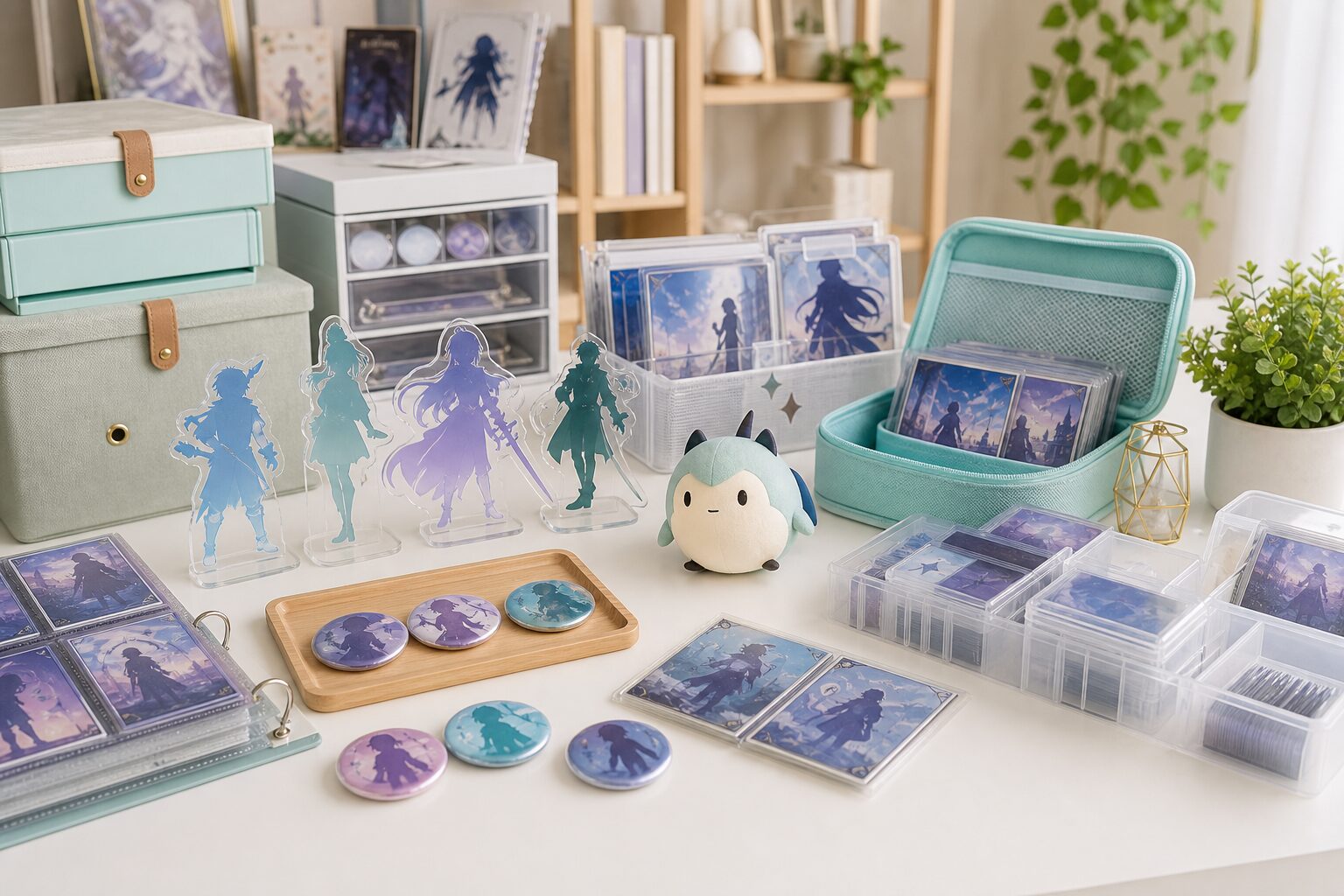 アニメ・ゲームグッズを並べたイメージ